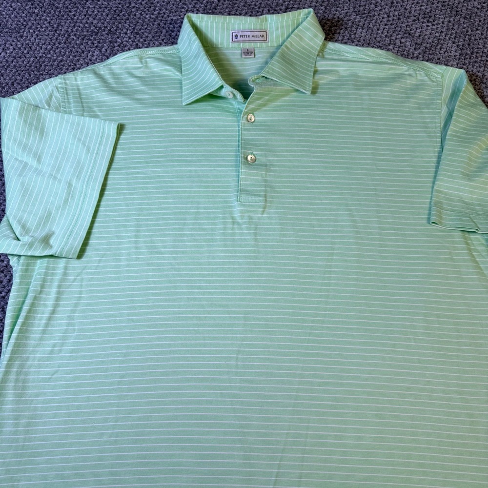 Peter Millar Polo Shirts Bundle Size L Green Blue Striped 100% Cotton 2 Pack - Picture 9 of 13